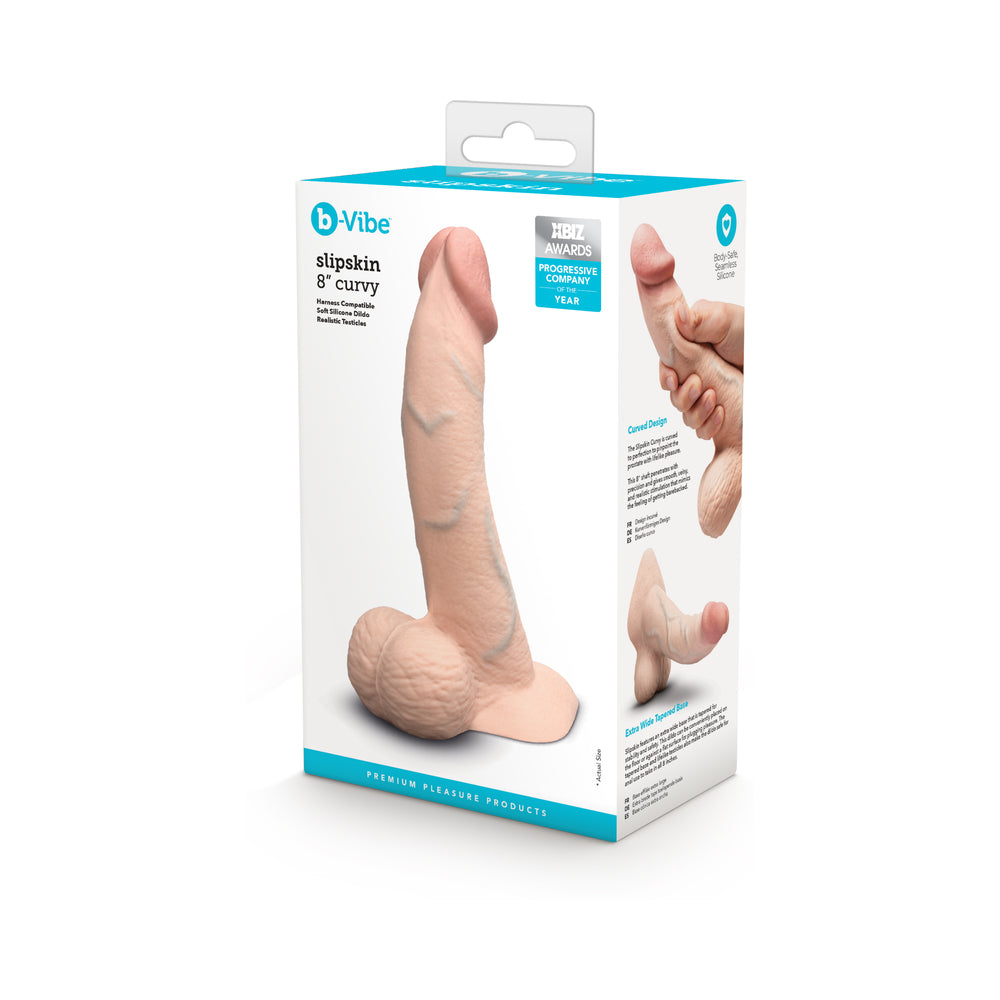b-Vibe - b-Vibe Slipskin Realistic Silicone Dildo 8 in. Curved Cream - Dildos