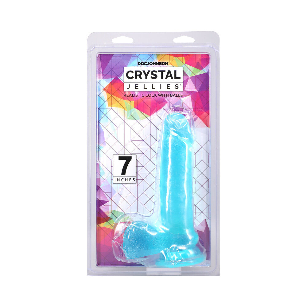 Doc Johnson - Crystal Jellies 7 in. Realistic Cock with Balls Teal - Dildos