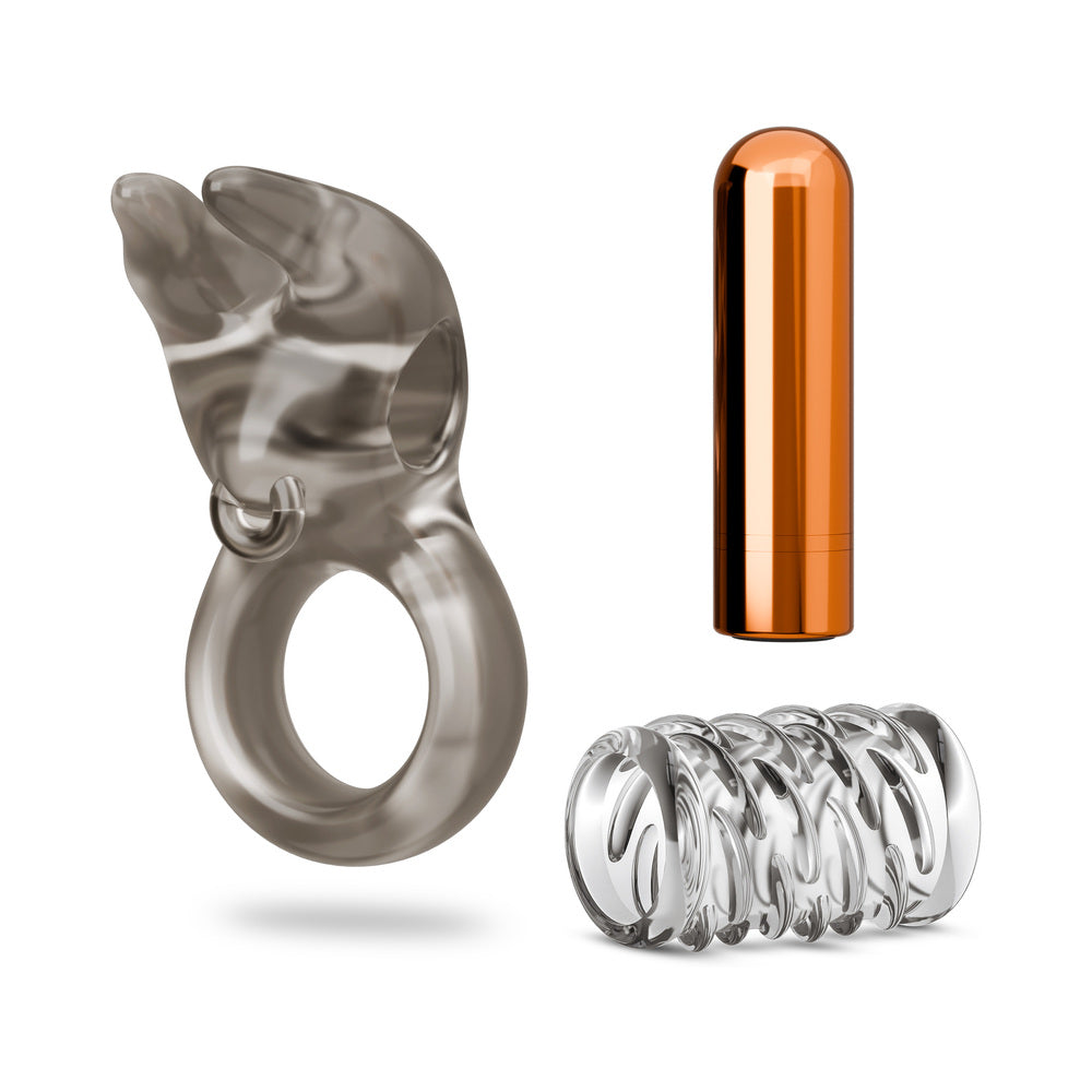 Blush - Stay Hard Vibrating Cock Ring Set with Sleeve - Cockrings
