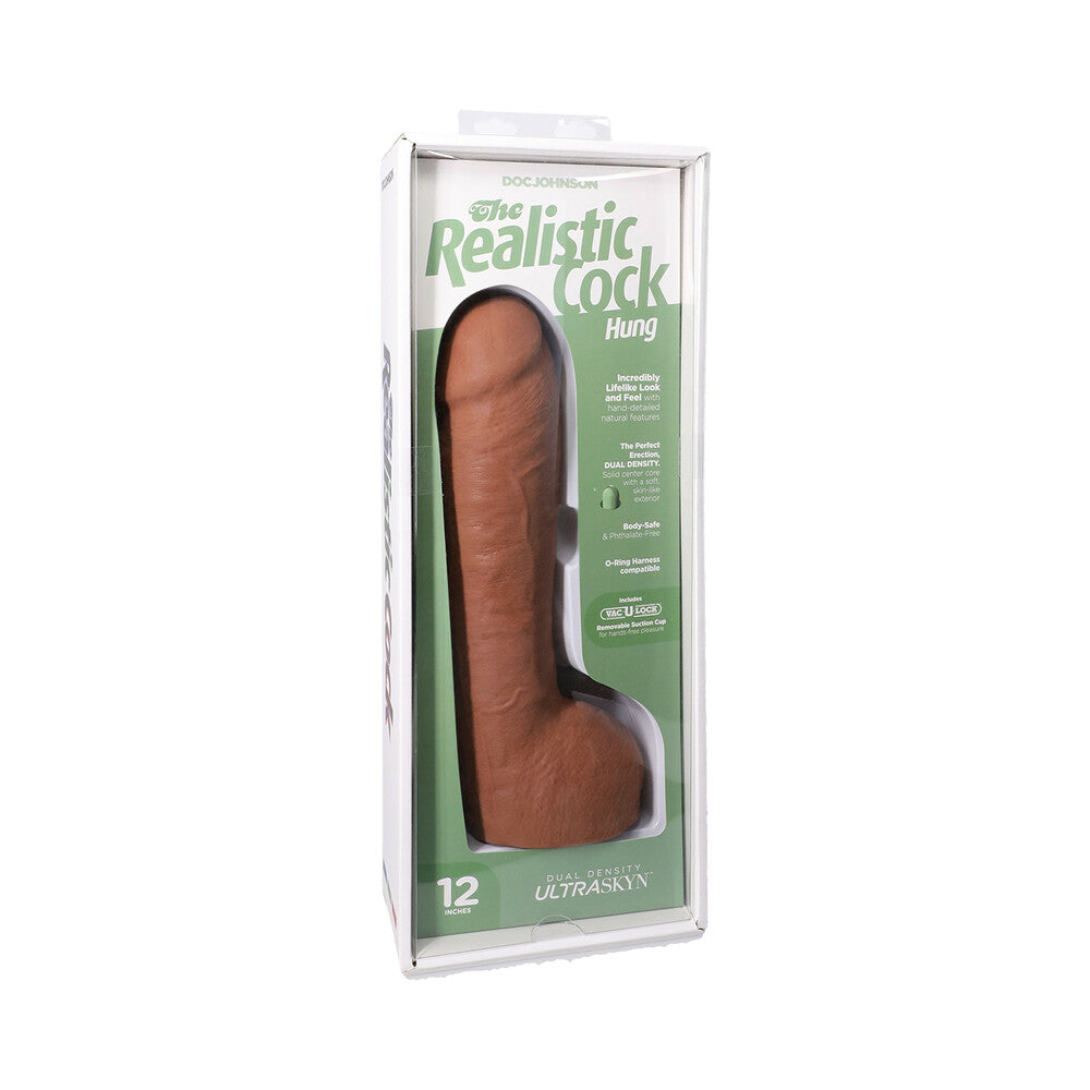 Doc Johnson - The Realistic Cock Hung 12 in. ULTRASKYN Vac-U-Lock Dildo Caramel - Dildos - TPE/TPR/Elastomers