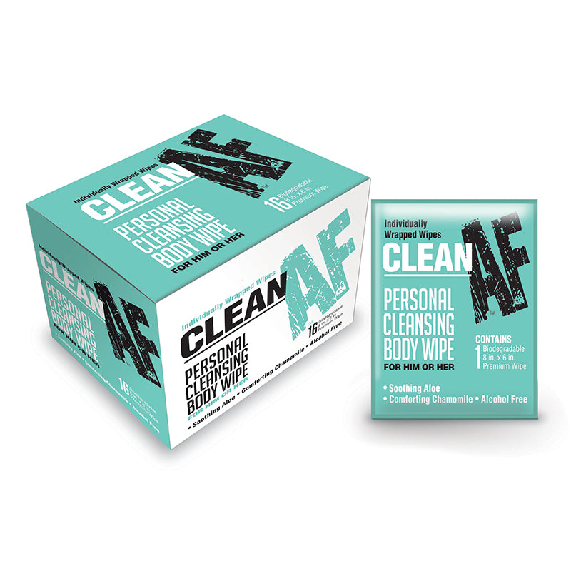 Little Genie - Clean AF Individually Wrapped Personal Cleaning Body Wipe 16-Pack Box - Sexual Wellness
