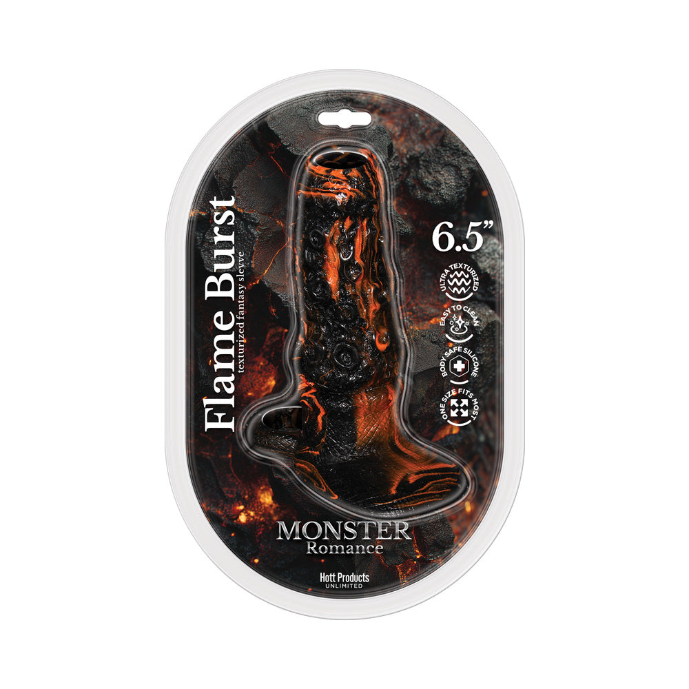 Hott Products - Monster Romance Flame Burst Textured Penis Sleeve with Scrotum Strap - Penis Extension & Sleeves