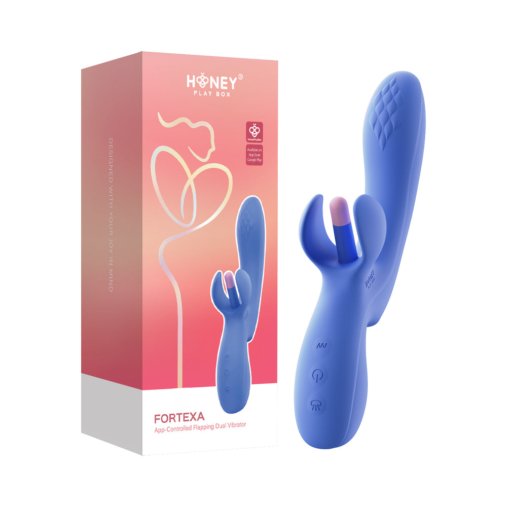 Honey Play Box - Honey Play Box Fortexa App-Controlled Kinky Finger Flapping Dual Stimulator Blue - Vibrators - Silicone
